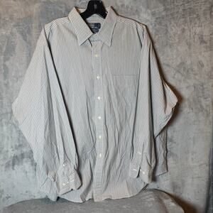 Polo Ralph Lauren Andrew Men L Gray White Striped Long Sleeve Dress Shirt